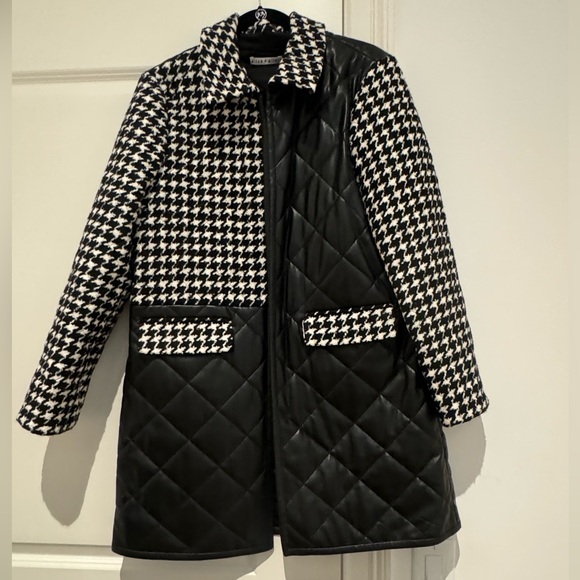 alice + olivia Susan quilted houndstooth vegan leather coat - Picture 4 of 14